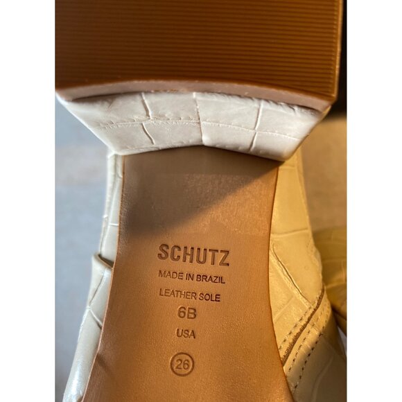 Schutz Women's Crocodile Embossed Leather Ankle Boots Block Heel Size 6B Beige - Picture 6 of 7
